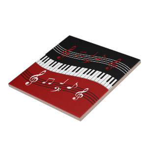 Carreau Clés et notes de piano noir rouge élégant