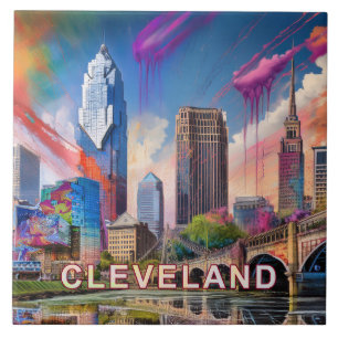 Carreau Cleveland Abstrait Skyline Art Modern City