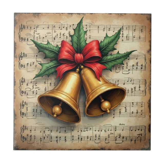 Carreau Cloches de Noël sur une partition de musique, (Devant)