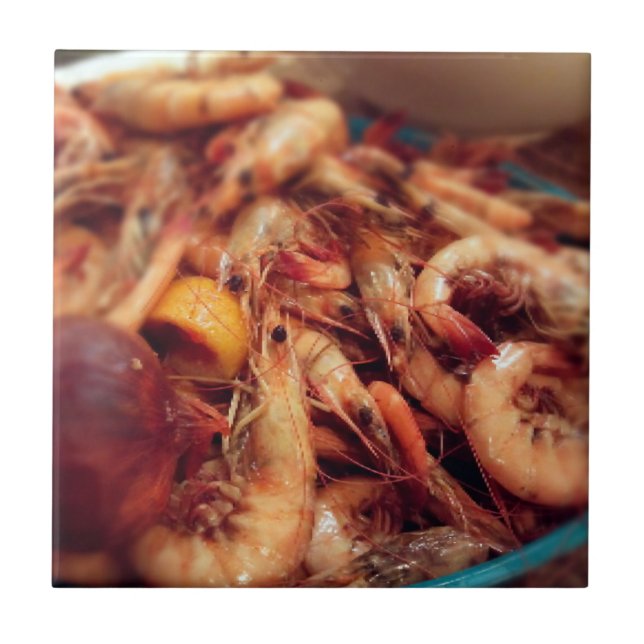 Carreau Closeup Photo de crevettes bouillies (Devant)