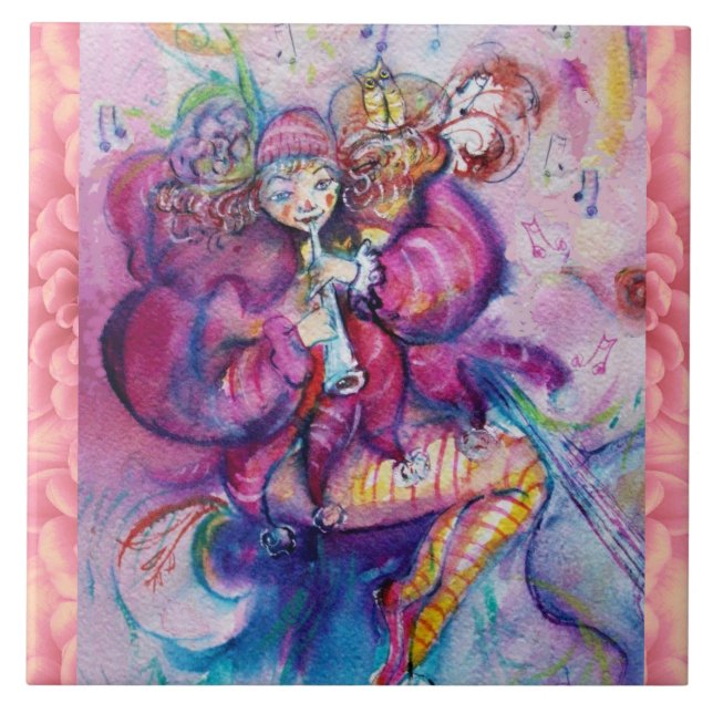 CARREAU CLOWN ROSE MUSICAL AVEC HIBOU (Devant)
