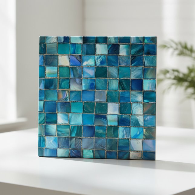 Carreau Coastal Aqua Blue Glass Mosaic (Créateur téléchargé)