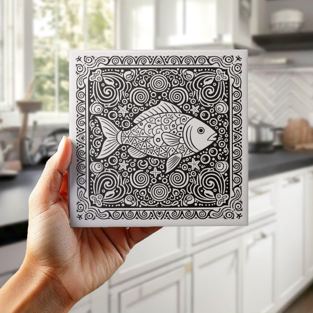 Carreau Coastal Life Series Fish B & W D1208 (Créateur téléchargé)