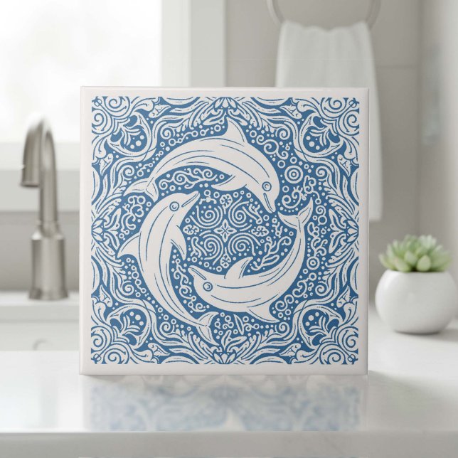 Carreau Coastal Life Series Three Dolphins Blue ID1208 (Créateur téléchargé)