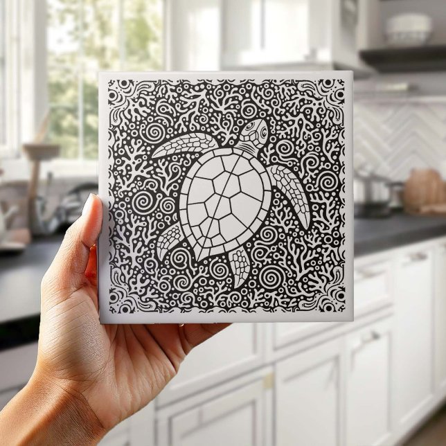 Carreau Coastal Life Series Turtle B & W D1208 (Créateur téléchargé)