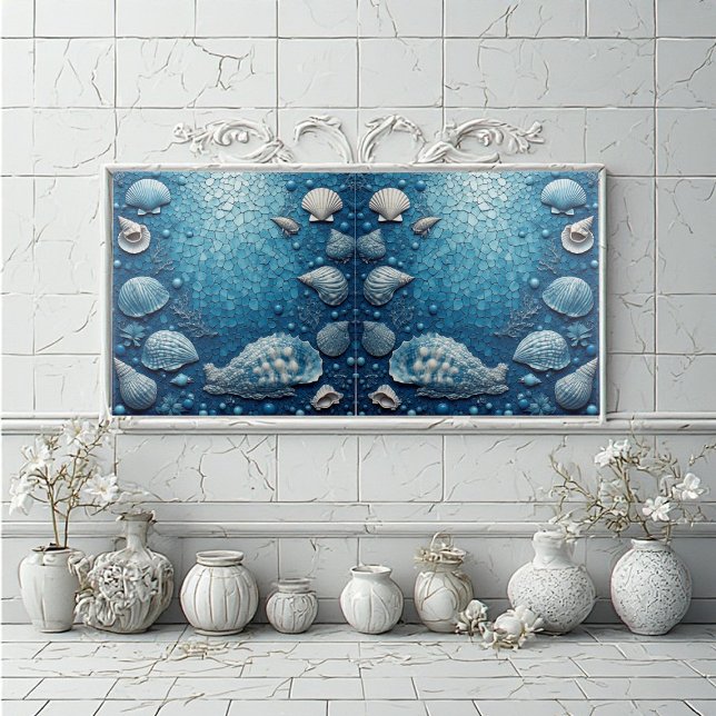 Carreau Coastal Underwater Seashell Fish Ocean Bubble Blue (Coastal Underwater Seashell Fish Ocean Bubble Blue Ceramic Tile)
