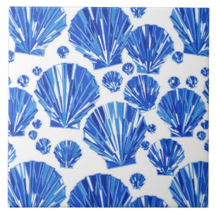 Carreau Cobalt Bleu et Blanc Coques de la mer Carrelage en