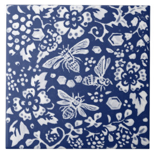 Carreau Cobalt Marine Bleu Cobalt Bee Beehie Animal Floral