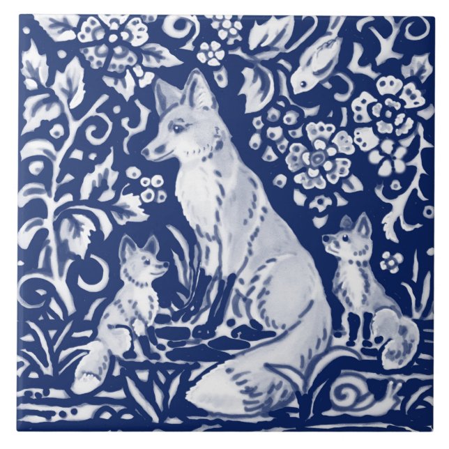 Carreau Cobalt Marine Bleu Cobalt Fox Famille Animaux flor (Devant)