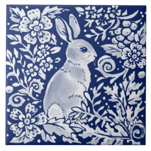 Carreau Cobalt Marine Blue Rabbit Woodland Delft Dedham
