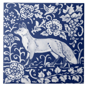 Carreau Cobalt Navy Blue Cobalt Fox Woodland Floral Morris