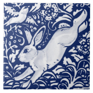 Carreau Cobalt Navy Blue Rabbit Bird Dedham Delft Morris 