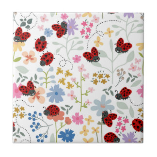 Carreau Coccinelles Mignonnes Fleur Féminine Sans Couture