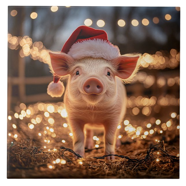 Carreau Cochon dans un chapeau de Père Noël (Devant)