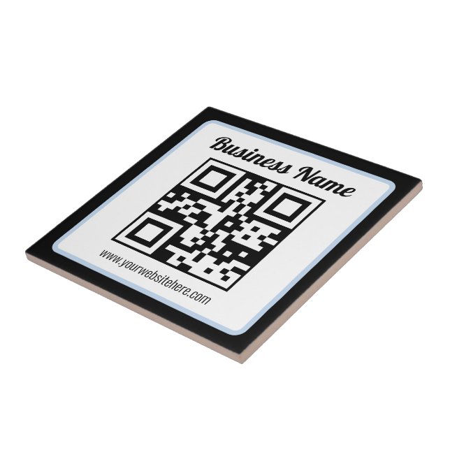 Carreau Code QR éditable & Texte avec bordure bleu clair (Côté)