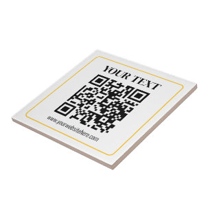 Carreau Code QR éditable & Texte avec bordure jaune or