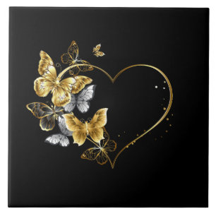 Carreau Coeur aux papillons d'or