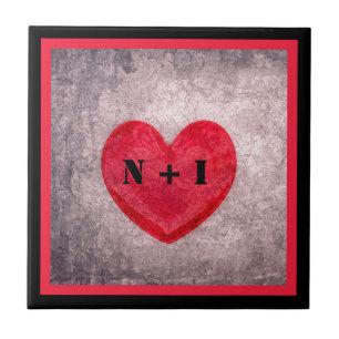 Carreau Coeur chaulé en noir et rouge monogramme