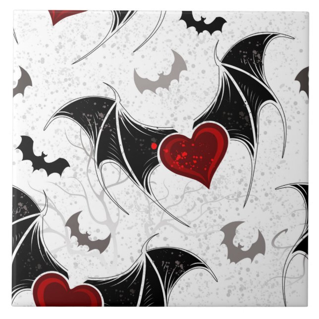 Carreau Coeur d'Halloween avec ailes de chauve-souris noir (Devant)