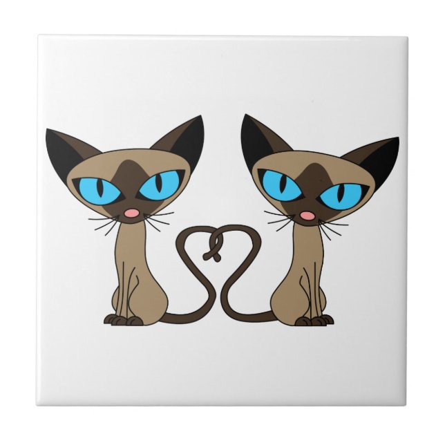 Carreau Coeur mignon de queue de chats siamois (Devant)