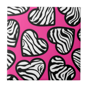 Carreau Coeur mignon fuschia rose noir blanc zèbre motif