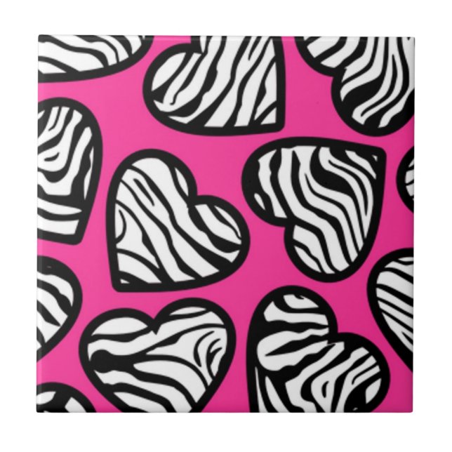 Carreau Coeur mignon fuschia rose noir blanc zèbre motif (Devant)