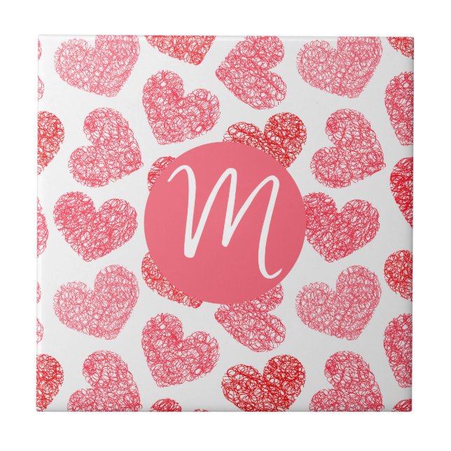 Carreau Coeur mignon rouge griffé Saint Valentin Monogramm (Devant)