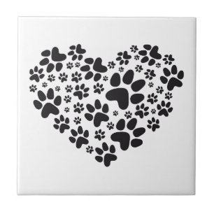 Carreau coeur noir avec des pattes, motif animal de