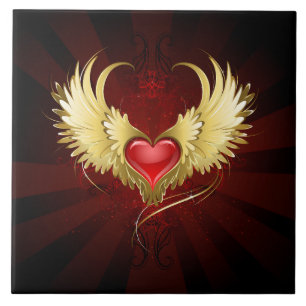 Carreau Coeur rouge avec ailes d'or