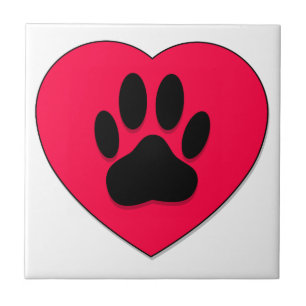 Carreau Coeur rouge avec Empreinte de patte de chien