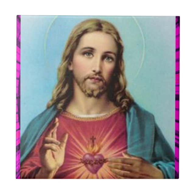 CARREAU COEUR SACRÉ DES PRODUITS PERSONNALISABLES DE JÉSUS (Devant)
