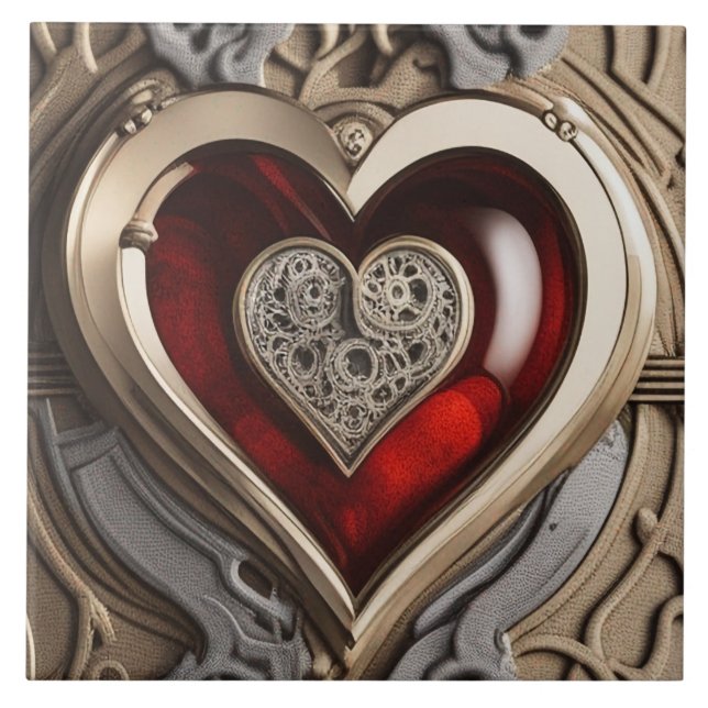 Carreau Coeur Steampunk - Amour mécanique complexe (Devant)