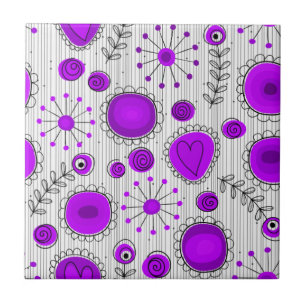 Carreau Coeurs blancs violet blanc Whimsical et fleurs flo