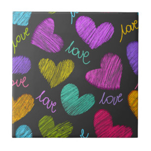 Carreau Coeurs Bleus Vibrants avec script d'amour