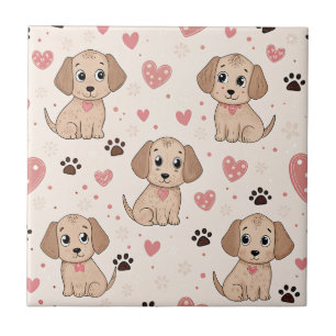 Carreau Cœurs de chiots mignons motif aquarelle (4)