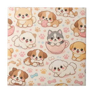 Carreau Cœurs de chiots mignons motif aquarelle (5)