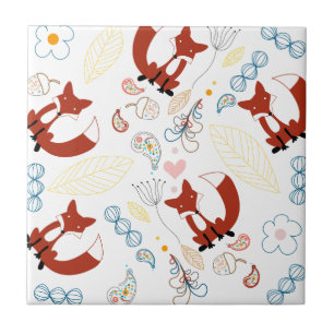 Carreau Coeurs de Fox mignonne tirant à la main en bleu ja