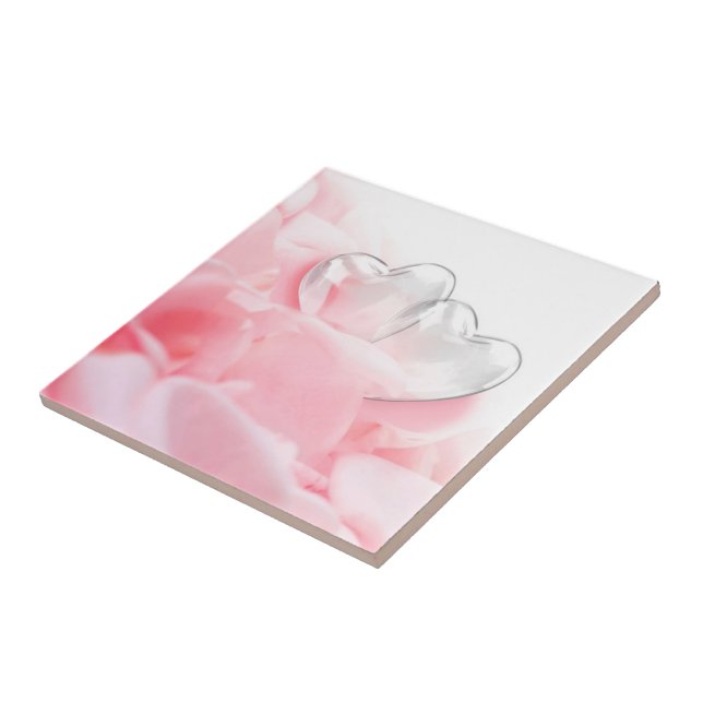 Carreau Coeurs de verre romantique Pétales Roses (Côté)