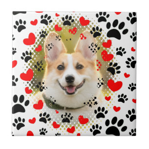 Carreau Coeurs Et Empreintes de pattes Cadre Chien