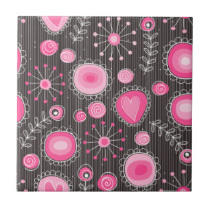 Carreau Coeurs et fleurs rose et bleu Whimsical