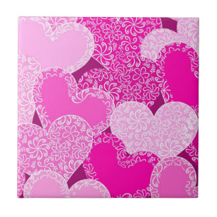 Carreau Coeurs floraux roses motif