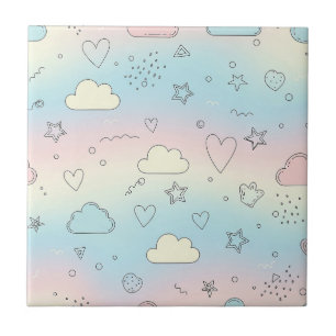 Carreau Cœurs pastel et nuages Rêve aquarelle (8)