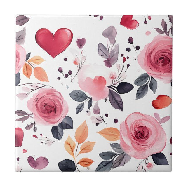 Carreau Coeurs roses et Rose (Devant)