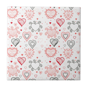 Carreau Coeurs rouges avec le motif noir d'accents