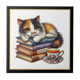 Carreau Coin de lecture mignon chat bibliothèque amateurs