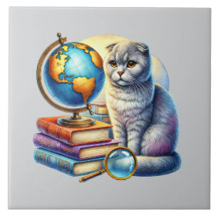 Carreau Coin lecture pour chat mignon bibliothèque amateur