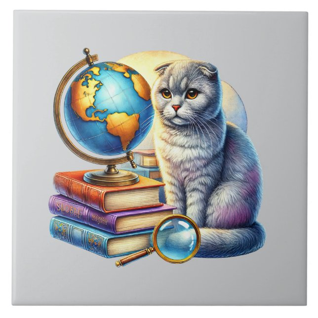Carreau Coin lecture pour chat mignon bibliothèque amateur (Devant)