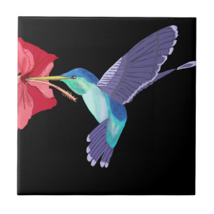 Carreau Colibri bleu et vert et Hibiscus rouge