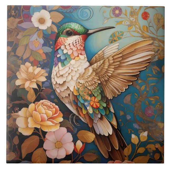 Carreau Colibri coloré à motifs volants (Devant)