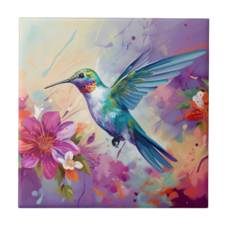 Carreau Colibri coloré aux fleurs